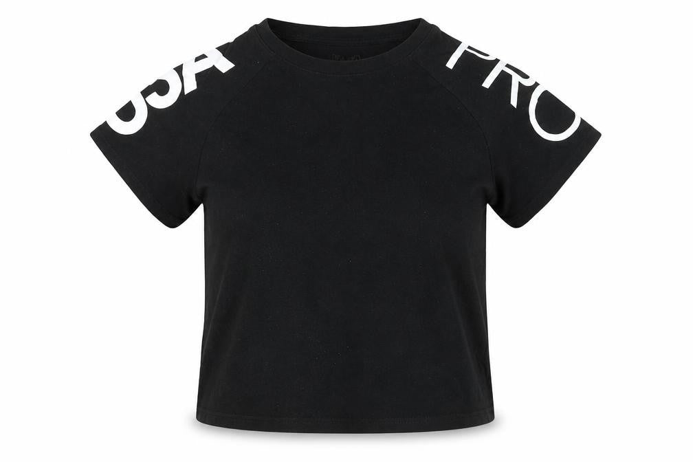 USA Pro Womens Black Cotton Basic T-Shirt Size 10 Round Neck - USA Pro