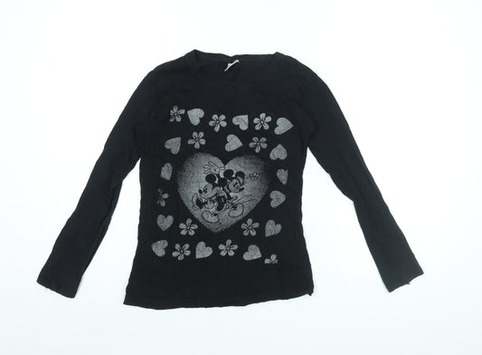 Disney Girls Blue Cotton Basic T-Shirt Size L Round Neck Pullover - Mickey Mouse, Heart Print