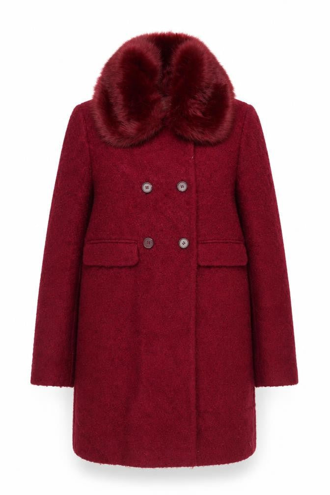John Lewis Womens Red Pea Coat Coat Size 12 Button - Faux Fur Collar