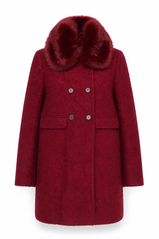 John Lewis Womens Red Pea Coat Coat Size 12 Button - Faux Fur Collar