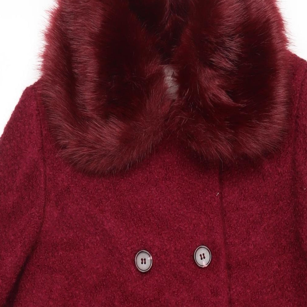 John Lewis Womens Red Pea Coat Coat Size 12 Button - Faux Fur Collar