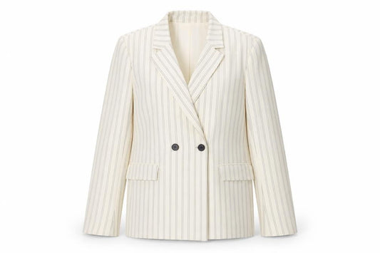 Bershka Womens Ivory Striped Jacket Blazer Size L Button