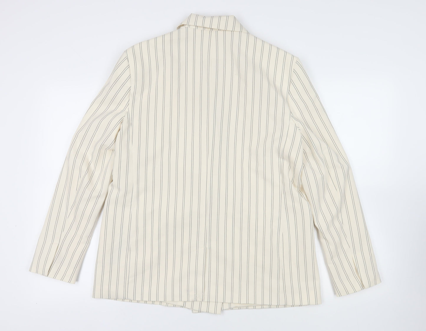 Bershka Womens Ivory Striped Jacket Blazer Size L Button