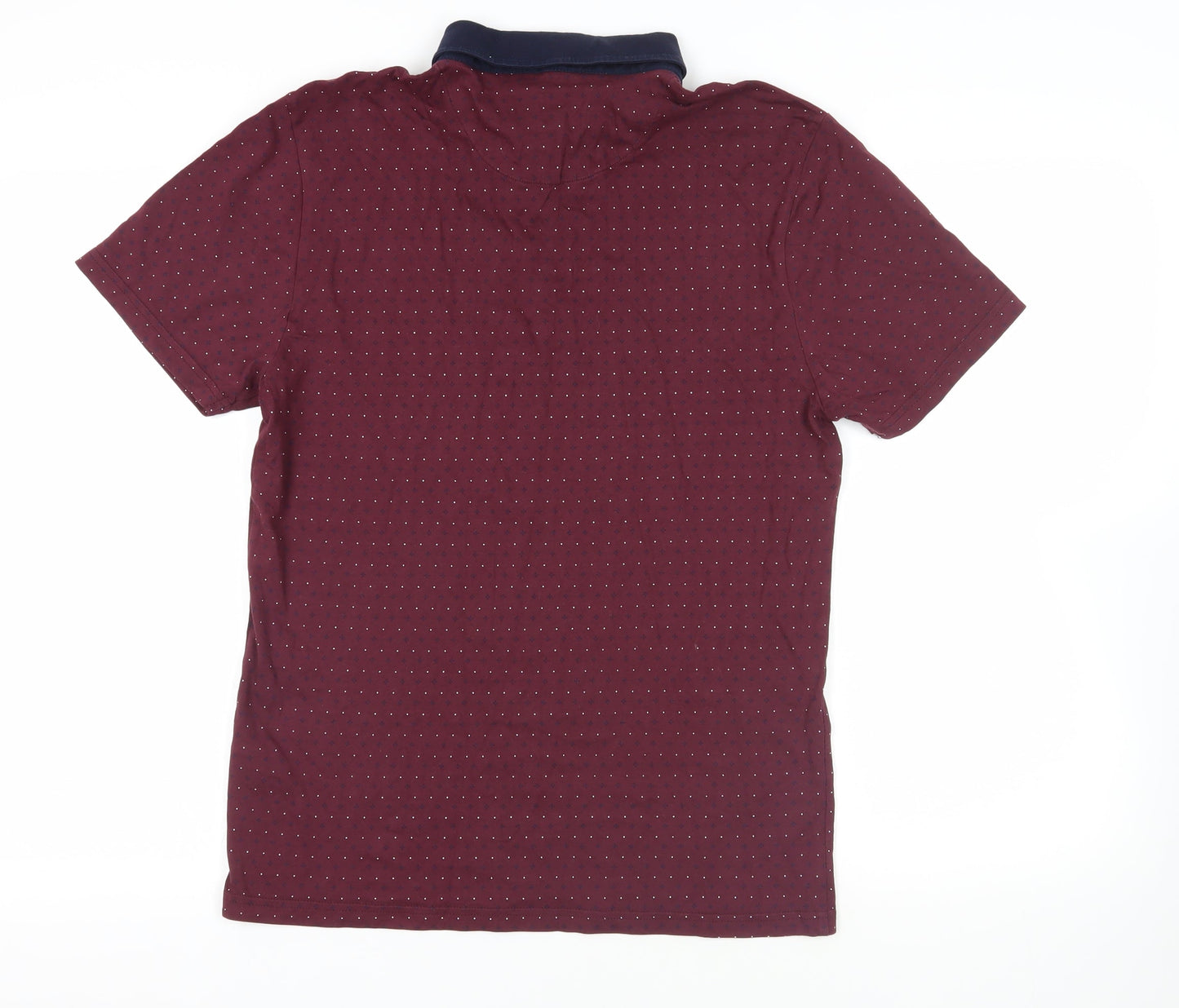 Marks and Spencer Mens Red Geometric Cotton Polo Size S Collared Button