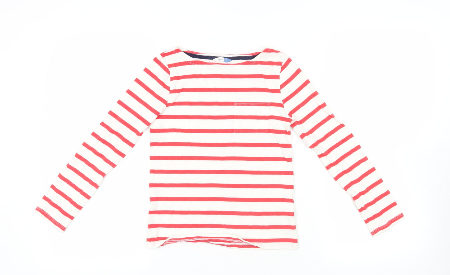 John Lewis Girls Red Striped Cotton Pullover T-Shirt Size 11 Years Boat Neck Pullover - Pocket Detail