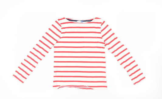 John Lewis Girls Red Striped Cotton Pullover T-Shirt Size 11 Years Boat Neck Pullover - Pocket Detail