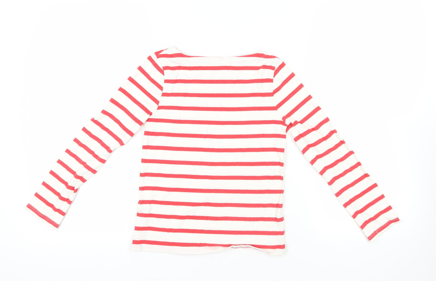 John Lewis Girls Red Striped Cotton Pullover T-Shirt Size 11 Years Boat Neck Pullover - Pocket Detail