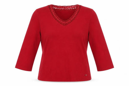 Dash Womens Red Cotton Basic Blouse Size 12 V-Neck - Beaded Neckline