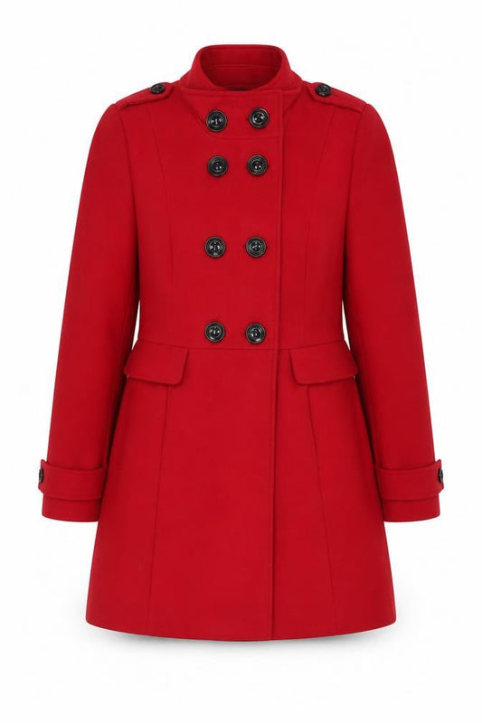 Marks & Spencer Womens Red Pea Coat Coat Size 12 Button