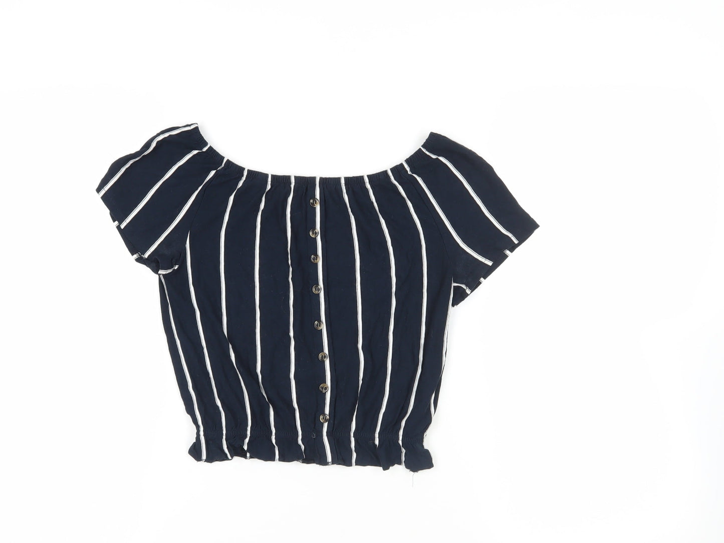 H&M Womens Blue Striped Viscose Cropped Blouse Size XS Off the Shoulder