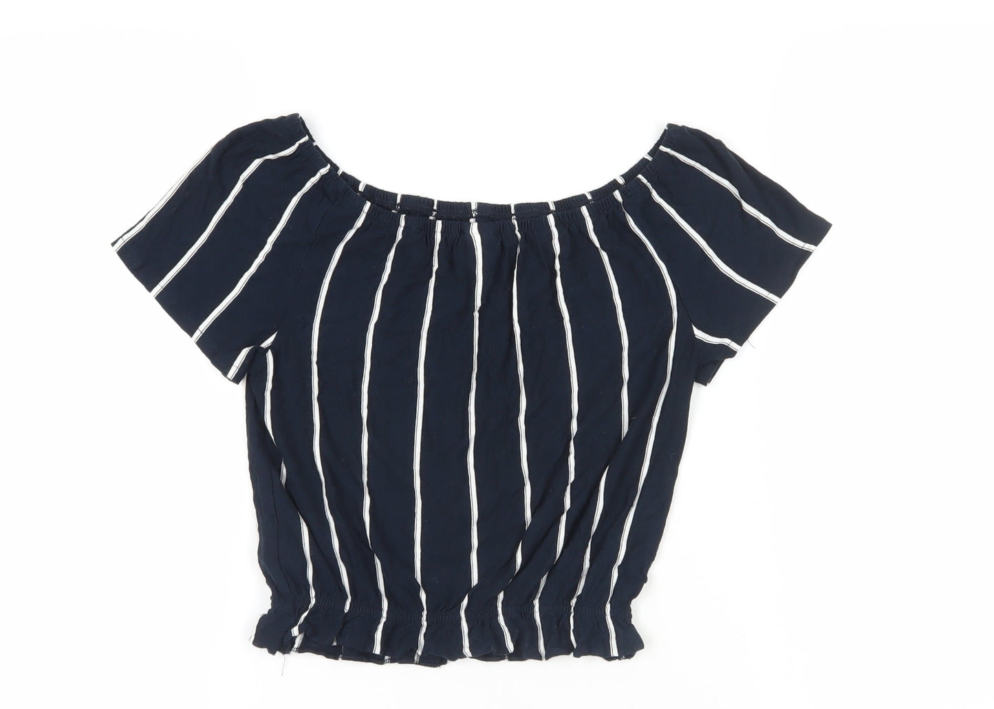 H&M Womens Blue Striped Viscose Cropped Blouse Size XS Off the Shoulder