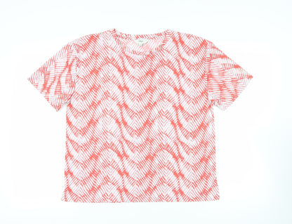 Marks & Spencer Womens Red Geometric Polyester Basic T-Shirt Size 12 Crew Neck