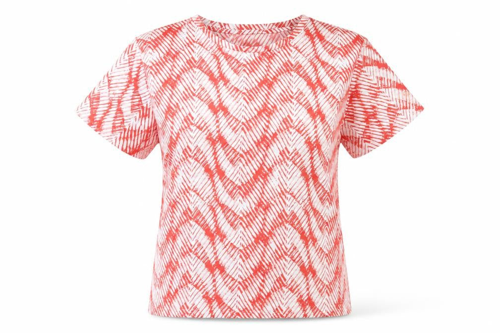 Marks & Spencer Womens Red Geometric Polyester Basic T-Shirt Size 12 Crew Neck