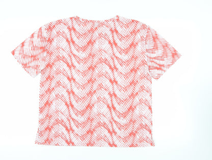 Marks & Spencer Womens Red Geometric Polyester Basic T-Shirt Size 12 Crew Neck