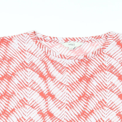 Marks & Spencer Womens Red Geometric Polyester Basic T-Shirt Size 12 Crew Neck