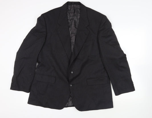 Label Mens Black Striped Wool Jacket Suit Jacket Size 44 Regular
