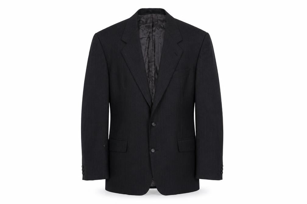 Label Mens Black Striped Wool Jacket Suit Jacket Size 44 Regular