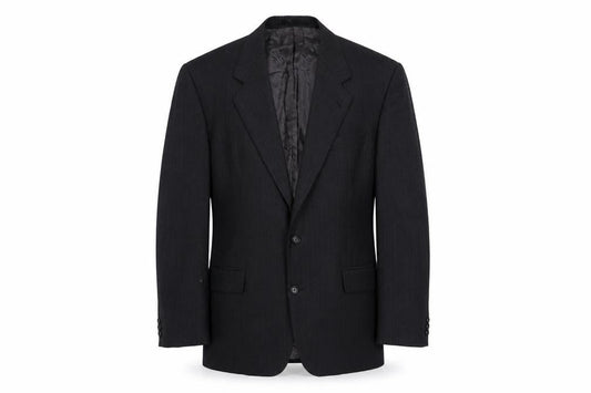 Label Mens Black Striped Wool Jacket Suit Jacket Size 44 Regular