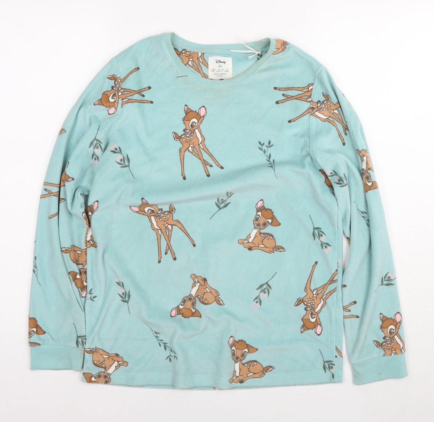 Disney Womens Blue Solid Polyester Top Pyjama Top Size 2XS - Bambi