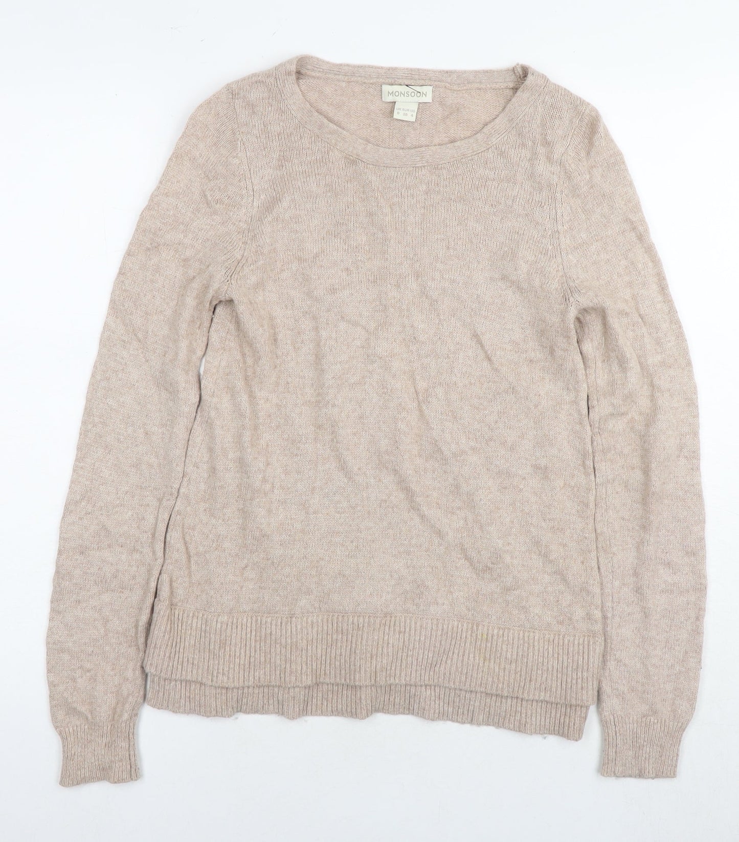 Monsoon Womens Beige Round Neck Nylon Pullover Jumper Size 8