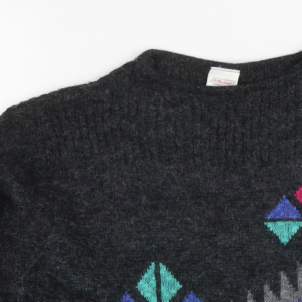 St Michael Womens Grey Round Neck Geometric Acrylic Pullover Jumper Size 12 - Size 12-14