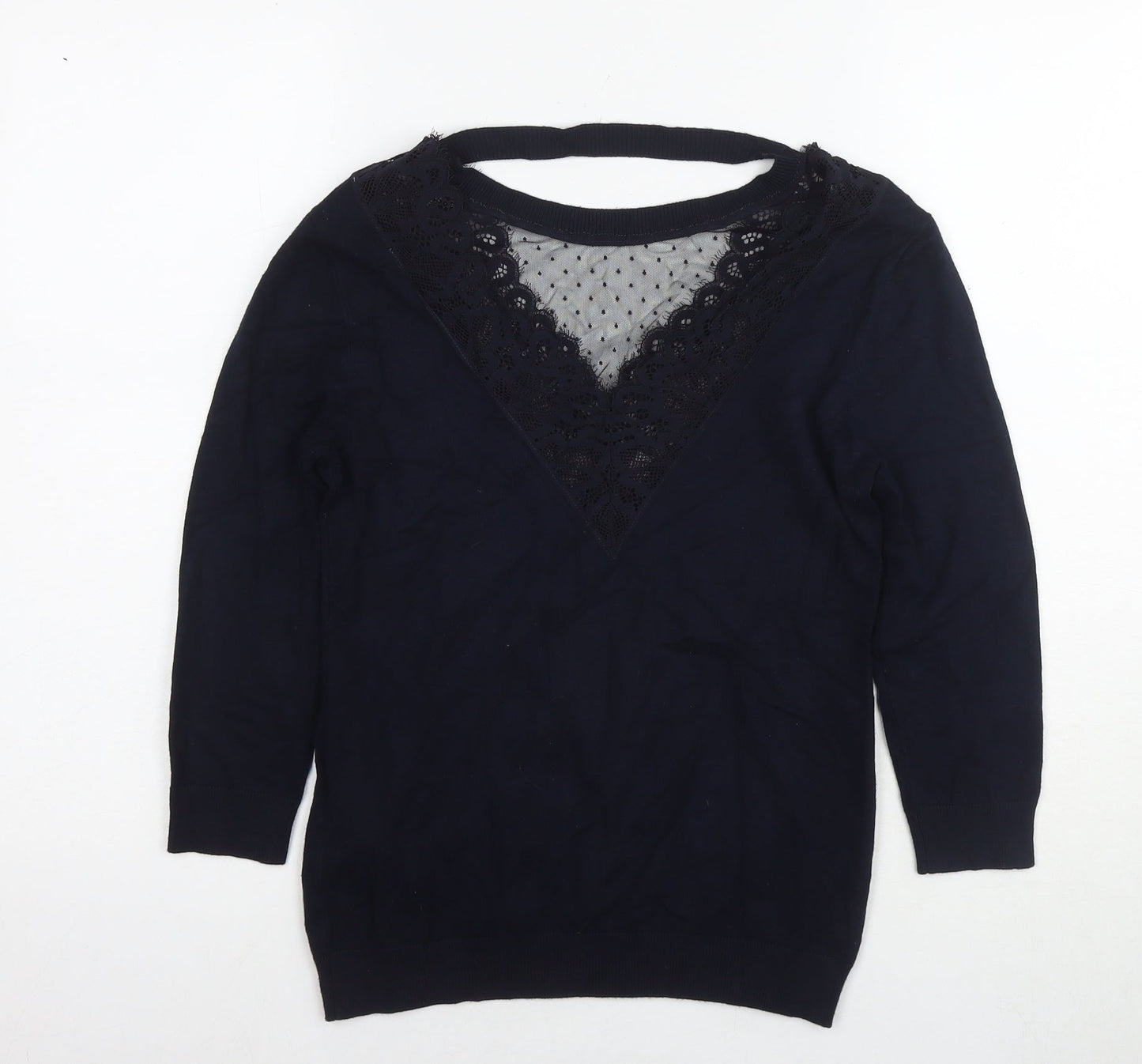 Morgan Womens Blue Round Neck Polyamide Pullover Jumper Size XS - Lace Detail