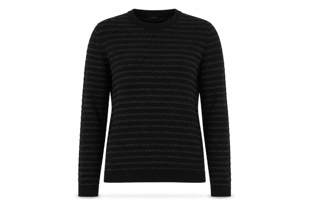 Bolongaro Trevor Womens Black Round Neck Striped Acrylic Pullover Jumper Size L - Glitter Detail