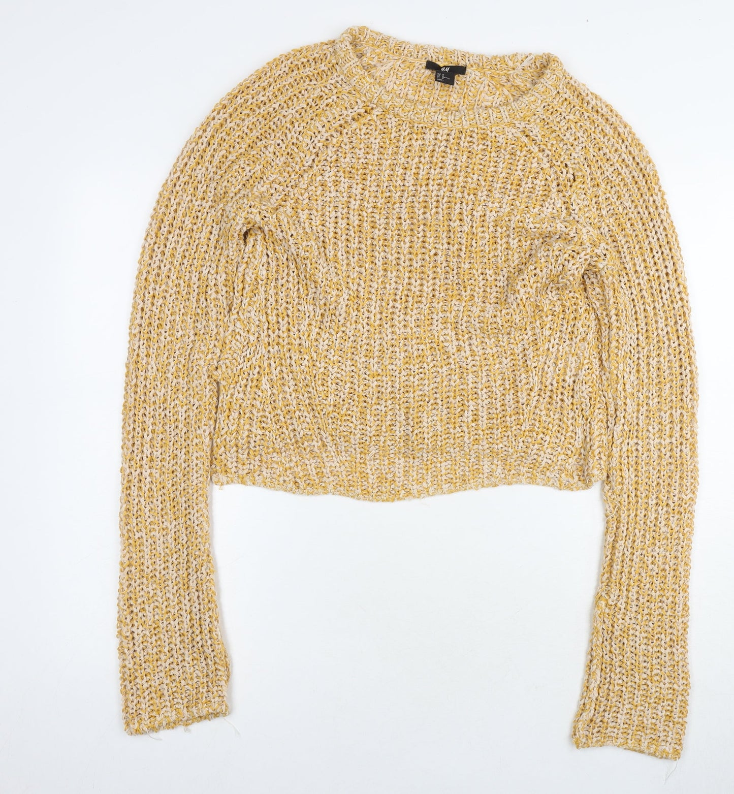 H&M Womens Yellow Round Neck Acrylic Pullover Jumper Size M