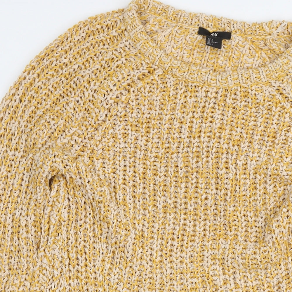H&M Womens Yellow Round Neck Acrylic Pullover Jumper Size M