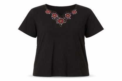 EWM Women's Black Beaded V-Neck T-Shirt XL