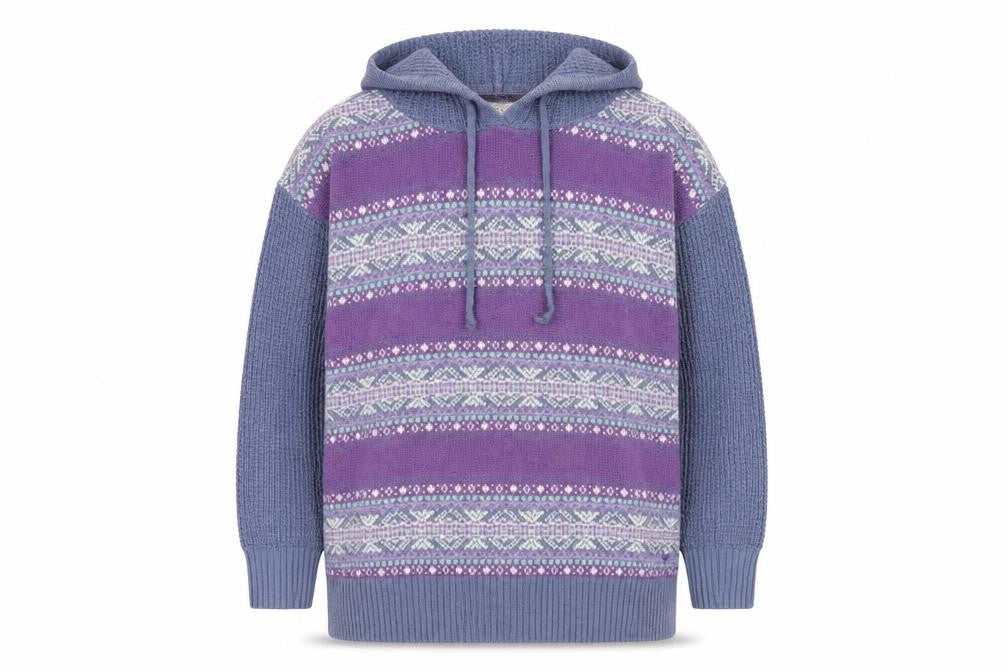 EWM Womens Multicoloured Fair Isle Acrylic Pullover Hoodie Size S Pullover
