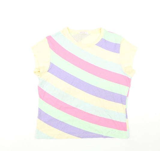 Butterfly Womens Multicoloured Striped Cotton Basic T-Shirt Size 14 Round Neck