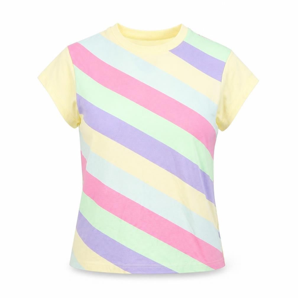 Butterfly Womens Multicoloured Striped Cotton Basic T-Shirt Size 14 Round Neck