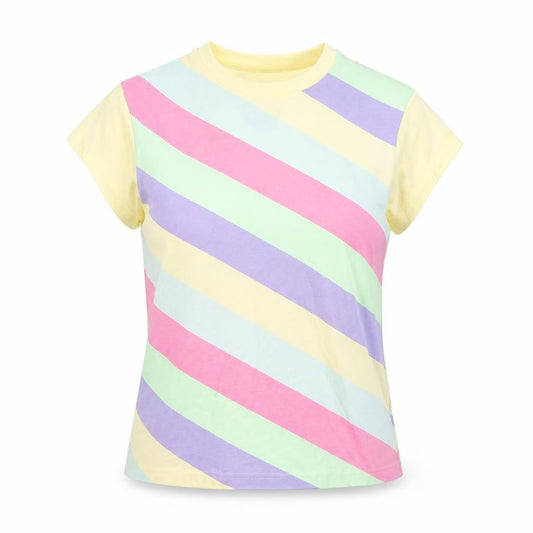Butterfly Womens Multicoloured Striped Cotton Basic T-Shirt Size 14 Round Neck