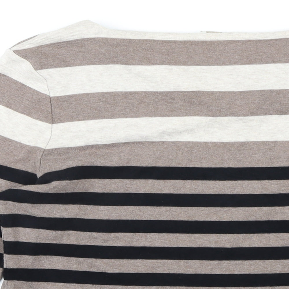 CC Womens Brown Striped Cotton Basic T-Shirt Size L Round Neck