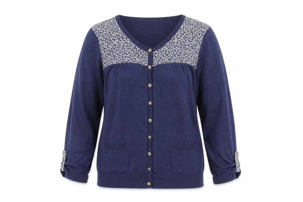 Beacon Cove Womens Blue Round Neck Cotton Cardigan Jumper Size 12