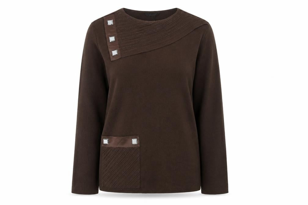 Fatos Womens Brown Round Neck Wool Pullover Jumper Size 14