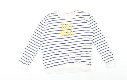 HONEY Womens White Striped Cotton Pullover Sweatshirt Size M Pullover - Bonjour