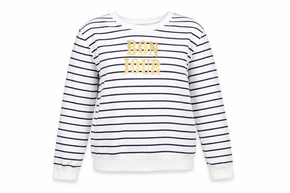 HONEY Womens White Striped Cotton Pullover Sweatshirt Size M Pullover - Bonjour