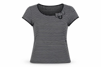Preview Womens Grey Striped Viscose Basic T-Shirt Size 14 Round Neck