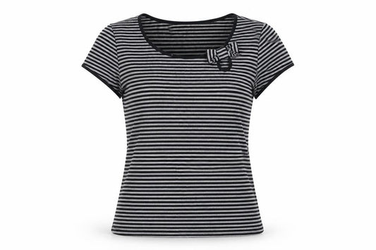 Preview Womens Grey Striped Viscose Basic T-Shirt Size 14 Round Neck