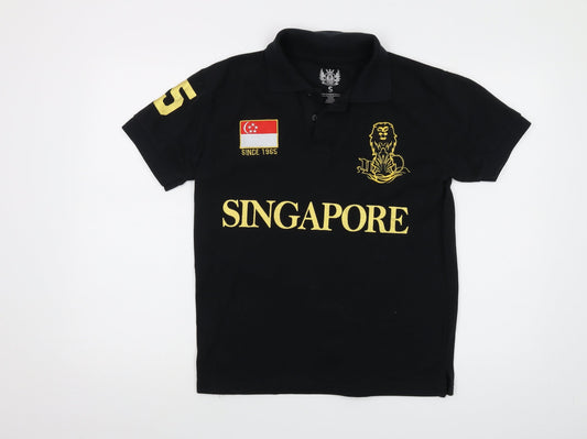 Singapore Mens Black Cotton Polo Size S Collared Button