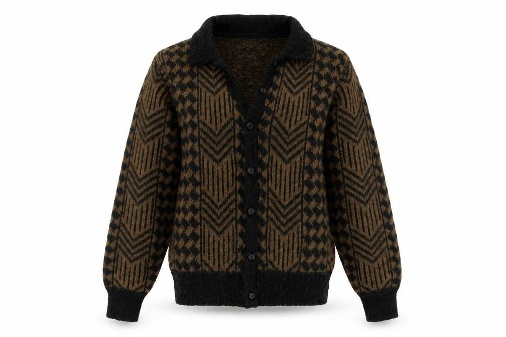 Asddale Womens Brown V-Neck Geometric Acrylic Cardigan Jumper Size 12