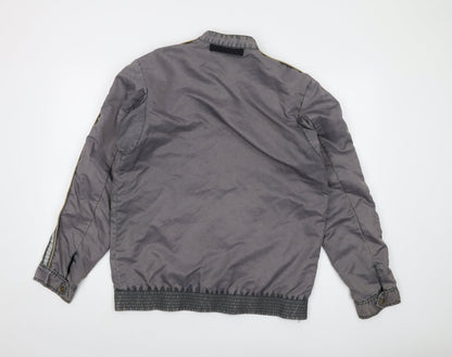 Back view of French Connection men’s grey bomber jacket jacket, size S, zip