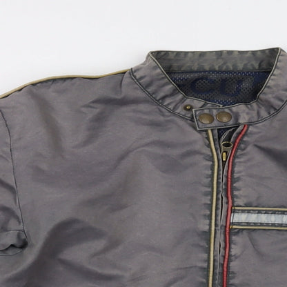 Close-up detail of French Connection men’s grey bomber jacket jacket, size S, zip