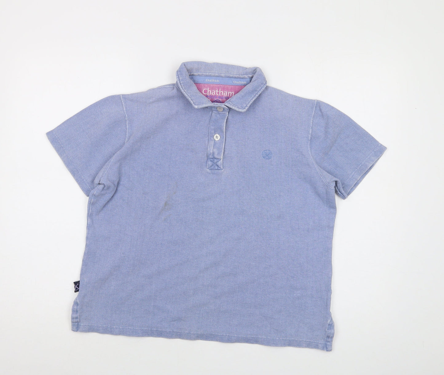 Chatham Womens Blue Cotton Basic Polo Size 12 Collared
