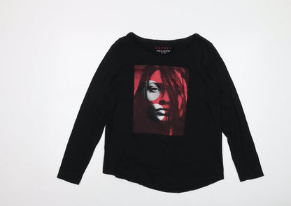 Additional front view of ESPRIT women’s black cotton basic t-shirt, size XL, round neck