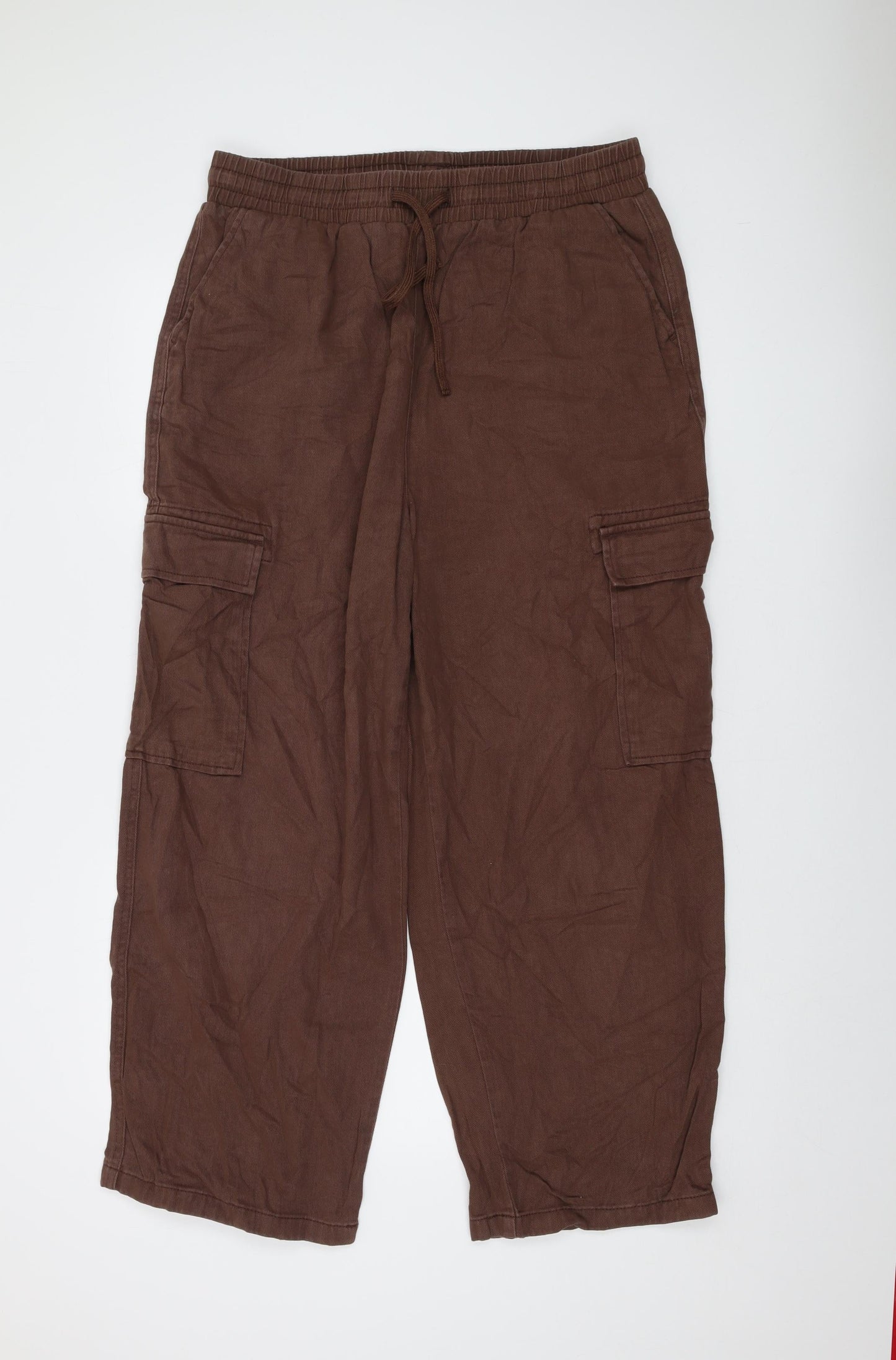 COLLUSION Womens Brown Cotton Trousers Size 32 in L27 in Regular Drawstring