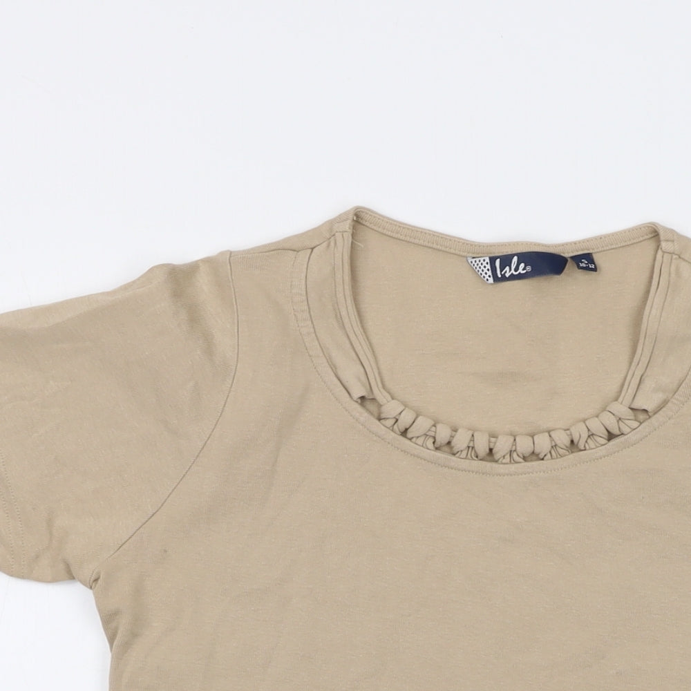 Isle Womens Beige Cotton Basic T-Shirt Size 10 Round Neck