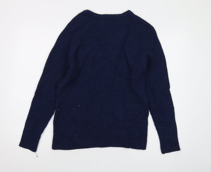 Back view of Crew Clothing Blue Crew Neck Wool jumper, size M